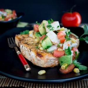 Grilled Swordfish with Summer Vegetable Crab Salsa / https://www.hwcmagazine.com