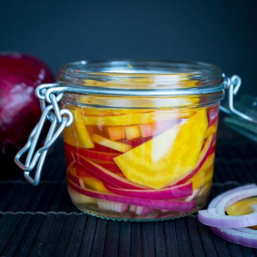 Gingered Red Onion Pickled Golden Beets / https://www.hwcmagazine.com