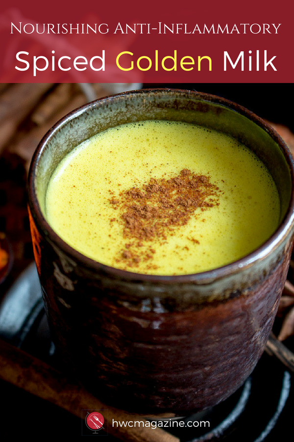 Easy Spiced Golden Milk is a creamy frothy dairy-free warming beverage with fresh turmeric, ginger, star anise, black peppercorns and coconut milk. Grab the full nourishing anti-inflammatory recipe and VIDEO. #turmeric #goldenmilk #latte #tea #antioxidants #dairyfree #vegan / https://www.hwcmagazine.com