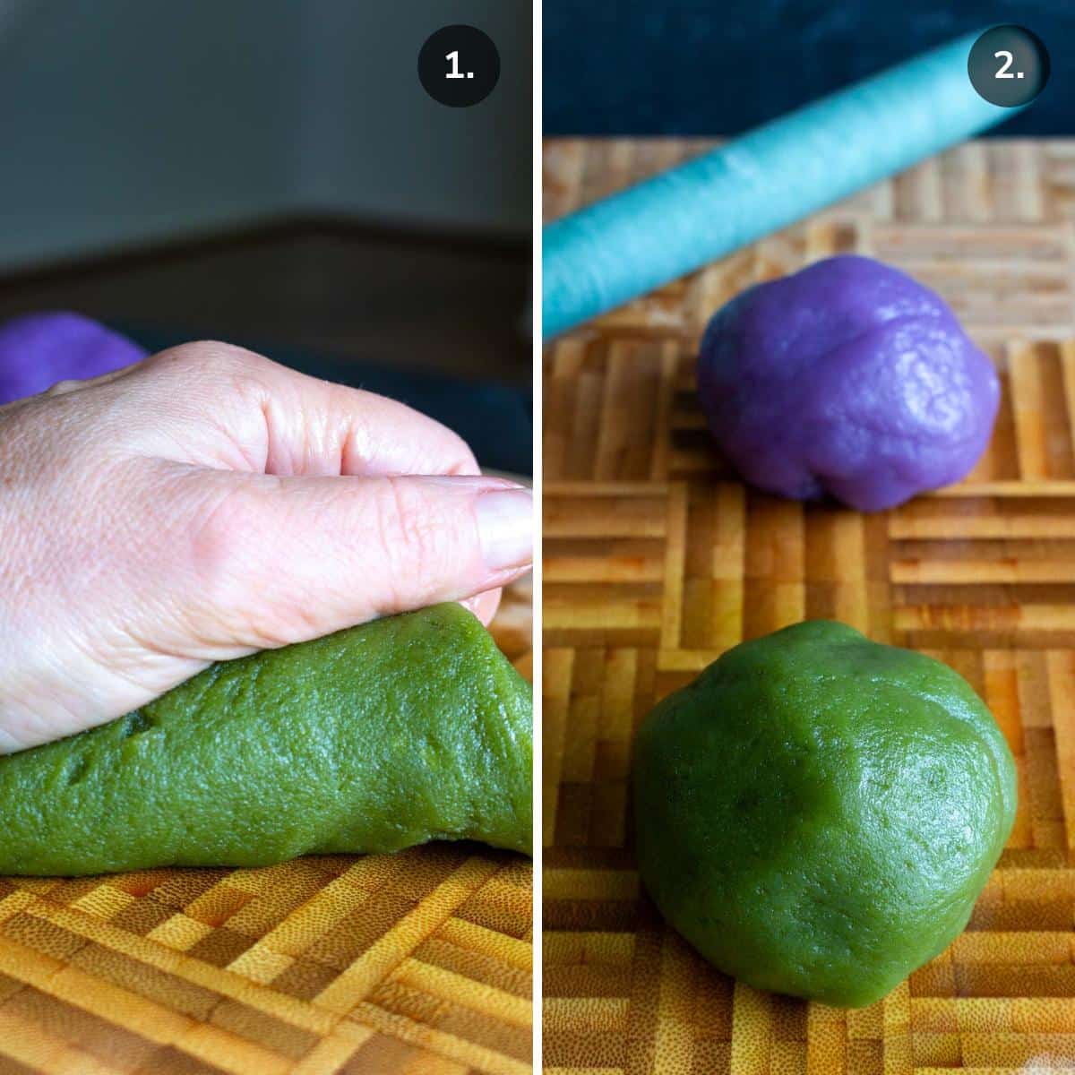 Kneading mochi like mooncake skins. 