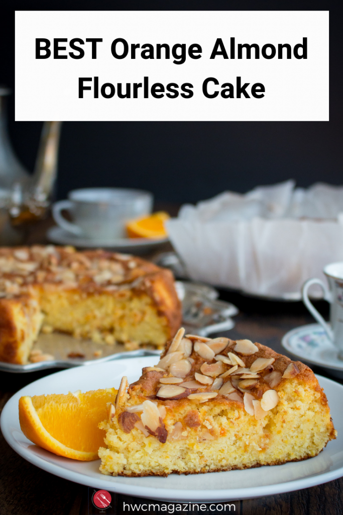 BEST ORANGE ALMOND FLOURLESS CAKE is a super moist, lightly sweet gluten-free Spanish cake made with whole oranges and orange peel. Gluten-free and only 5 ingredients make this cake perfect for gatherings and even as a breakfast treat. #cake #dessert #spanish #glutenfree #teatime / https://www.hwcmagazine.com