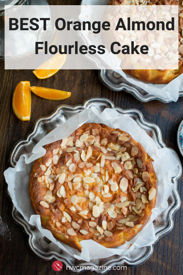 BEST ORANGE ALMOND FLOURLESS CAKE is a super moist, lightly sweet gluten-free Spanish cake made with whole oranges and orange peel. Gluten-free and only 5 ingredients make this cake perfect for gatherings and even as a breakfast treat. #cake #dessert #spanish #glutenfree #teatime / https://www.hwcmagazine.com