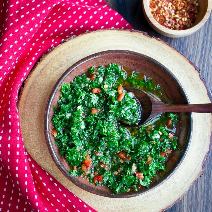Spoonful of Chimichurri Sauce.