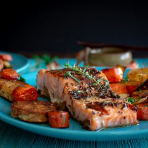 Balsamic Glazed Salmon and Roasted Root Vegetables / https://www.hwcmagazine.com