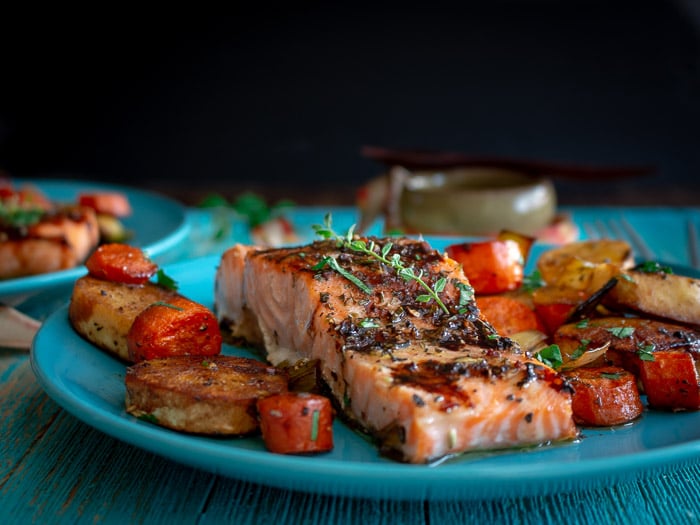 Balsamic Glazed Salmon and Roasted Root Vegetables / https://www.hwcmagazine.com