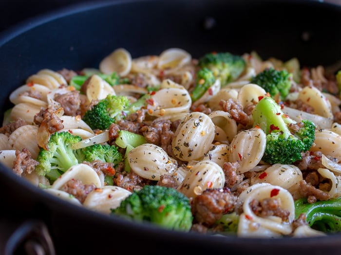 Orecchiette and Chicken Sausage in a Garlic Wine Sauce / https://www.hwcmagazine.com