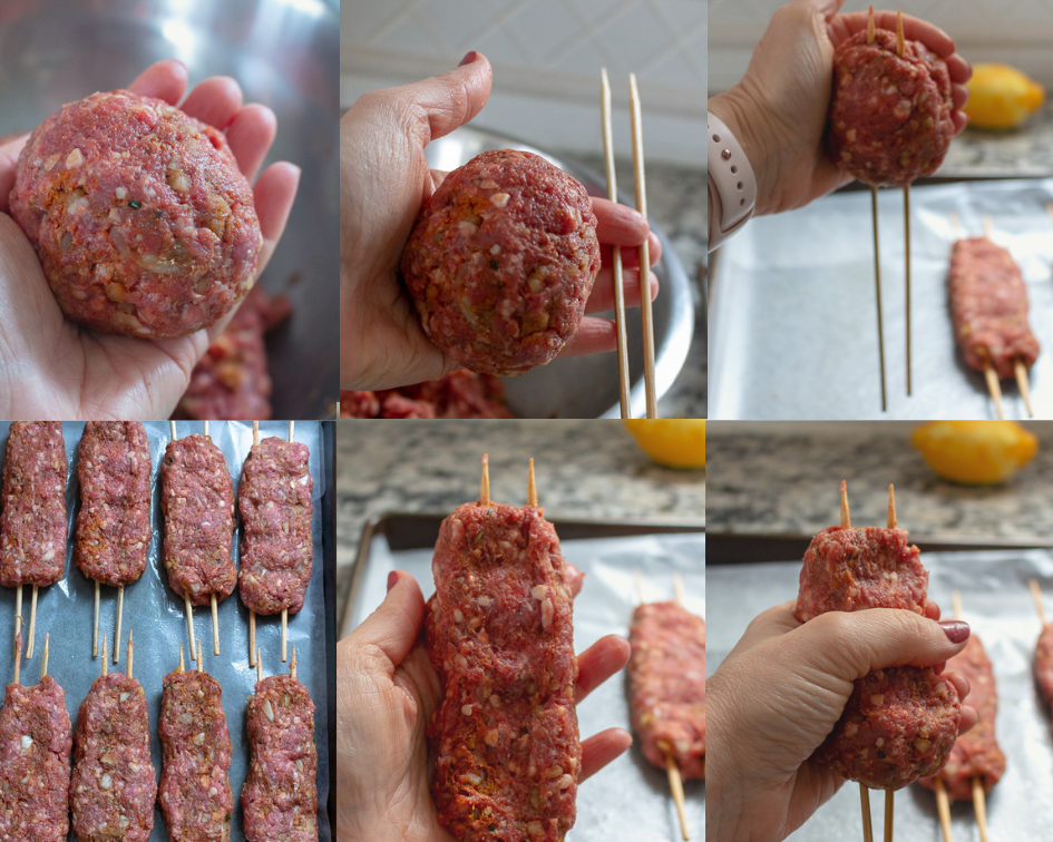 Step By Step how to prepare the lamb kabobs and put them on the sticks.