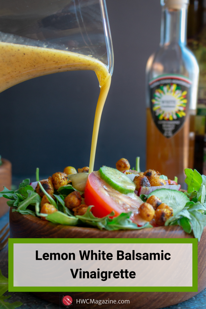 Lemon White Balsamic Vinaigrette (dressing) is a refreshing, light and zippy easy homemade vinaigrette perfect for tossed salads, pasta salads, drizzled on grilled peaches, chicken or fish. #salad #dressing #vinaigrette #Italian #whitebalsamic #Sicilian #healthyliving #easyrecipe / https://www.hwcmagazine.com