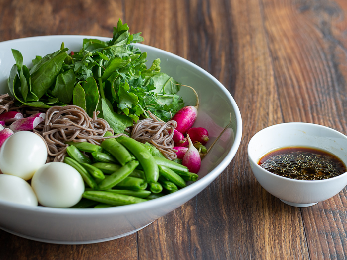 Line up of ingredients to make the soba noodles