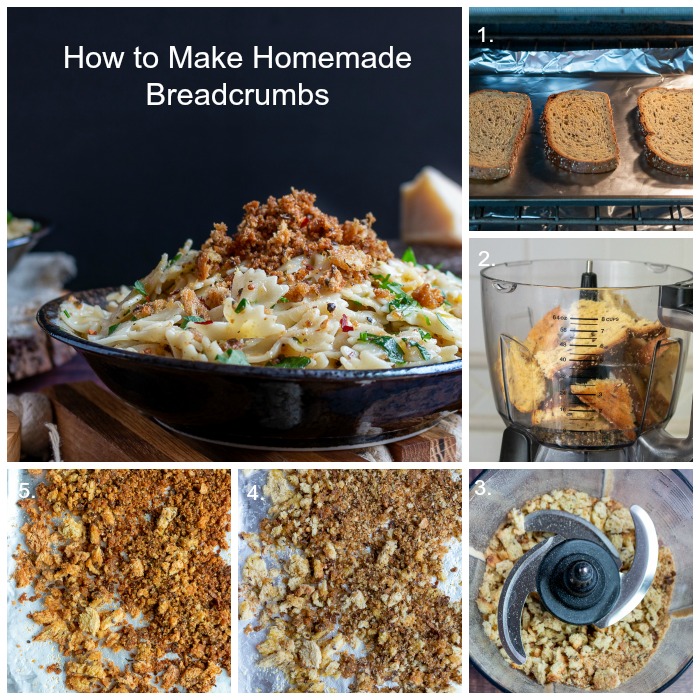 Step by Step one through 5 how to make Homemade Bread Crumbs.