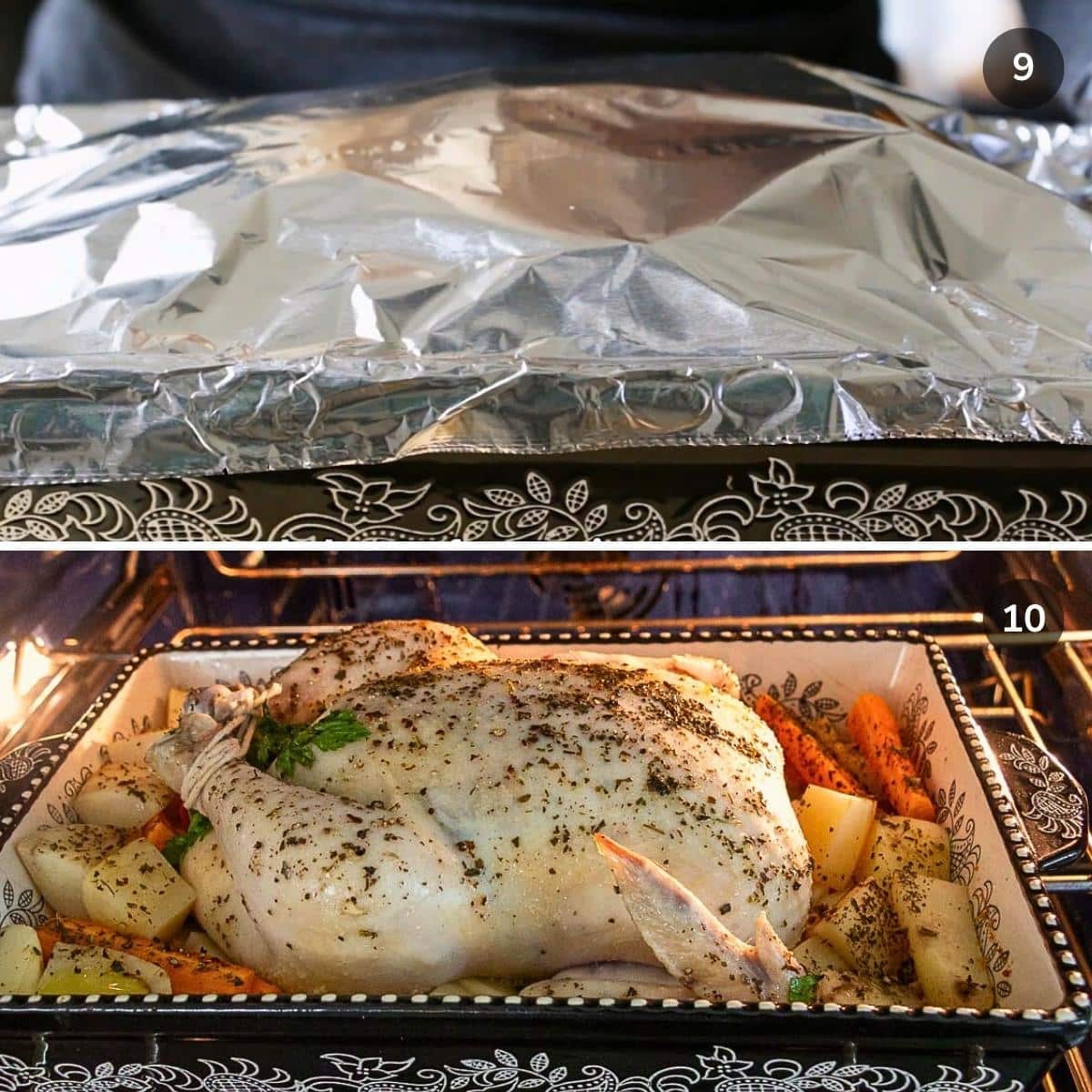 Cover the whole chicken and placing it in oven.