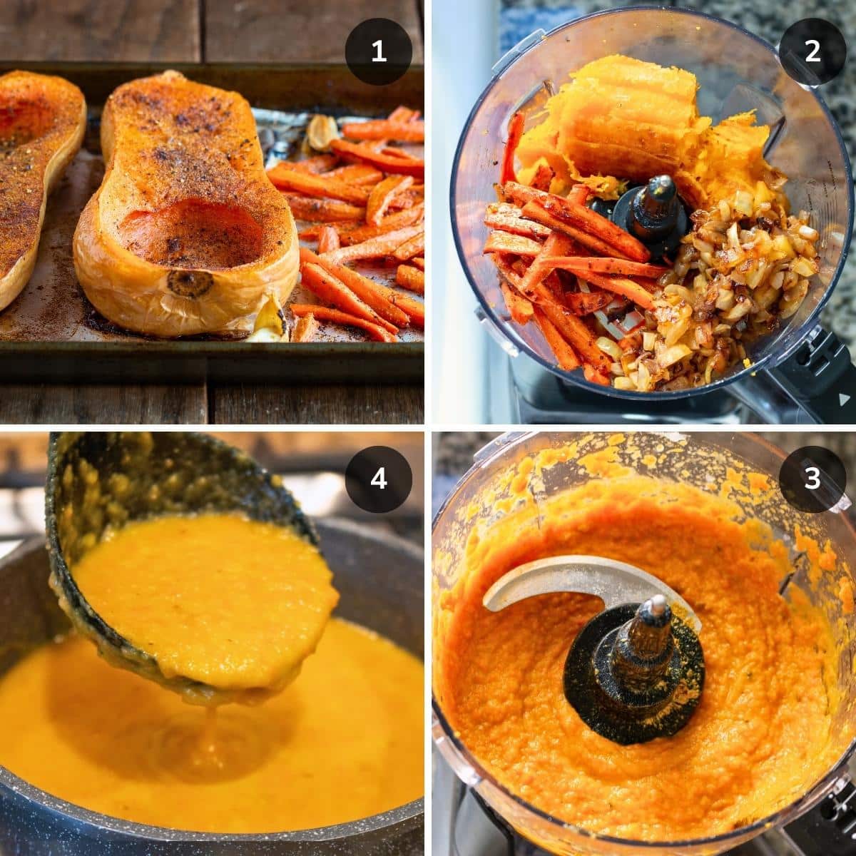 Roasting squash, apple, onions, carrots and garlic, then blending in food processor and final additions of ginger and coconut milk on the stove top.