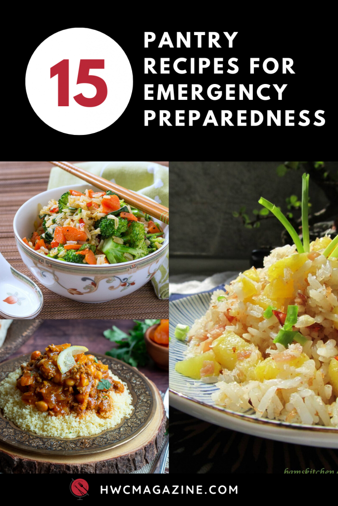 Pantry Recipes for Emergency Preparedness with vegan curried rice, Hawaiian luau rice lamb stew.