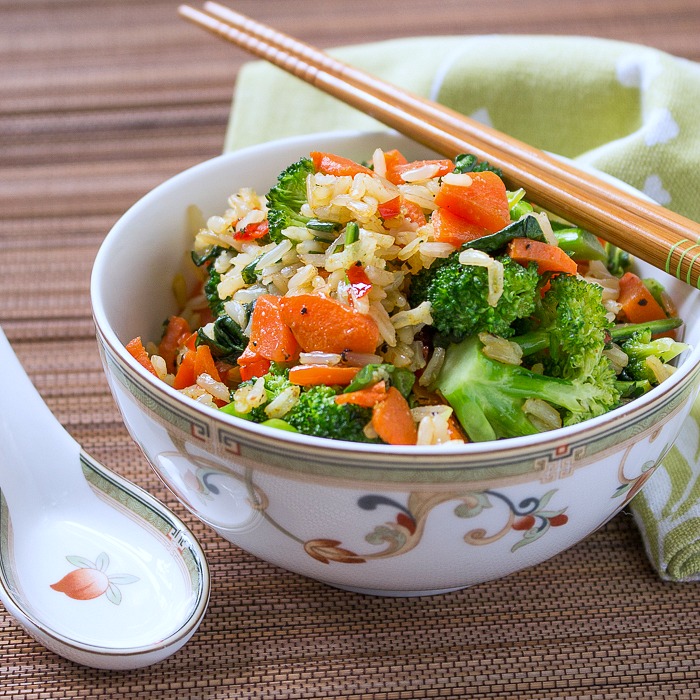 Vegan Curried Rice with chopsticks. 