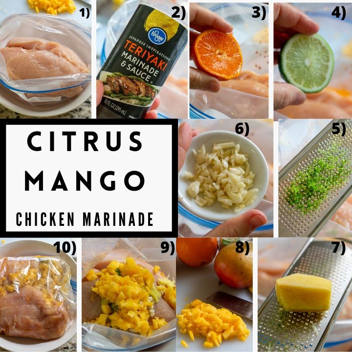 Showing how to make the mango chicken marinade.