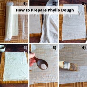 Step by step how to prepare filo pastry dough.