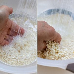 Demonstration on how to wash sticky rice.