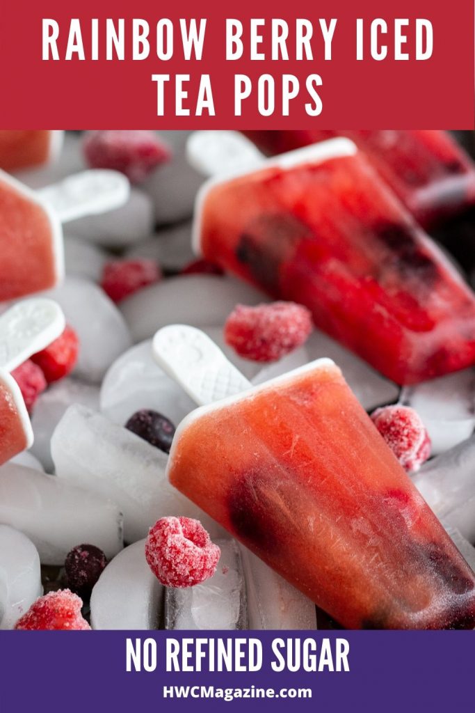 Rainbow Berry Iced Tea Pops for summertime with frozen berries.