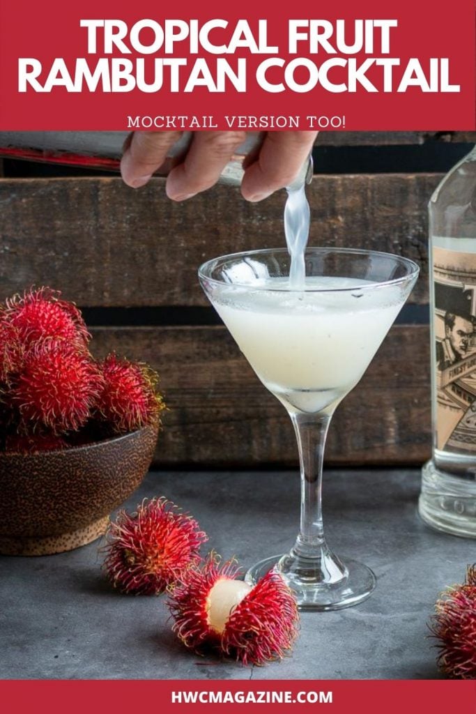 Pour shot of the fruity tropical rambutan cocktail.