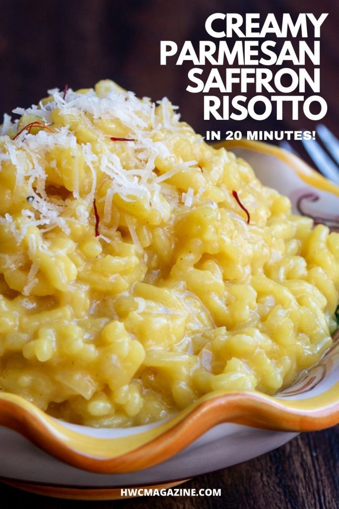 Little Italian plate piled high with golden risotto and topped with extra grated parmesan.