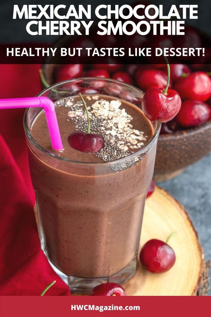 Healthy dessert smoothie with cherries and chocolate.