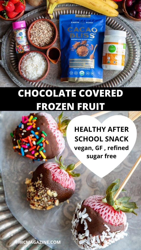 simple ingredients for a quick frozen chocolate covered strawberries.