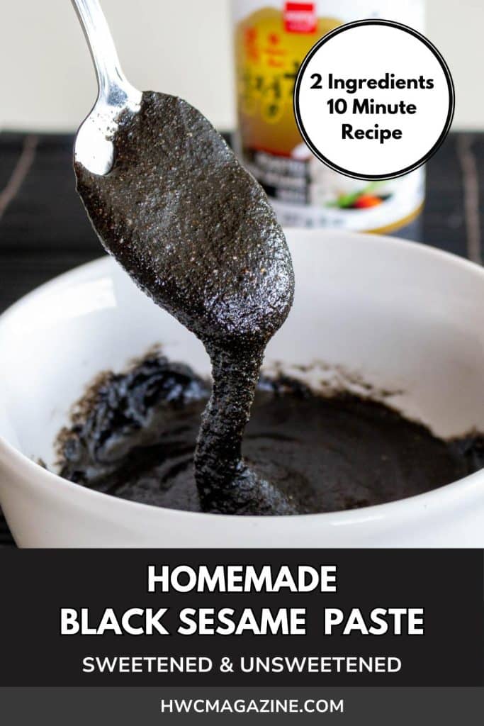 Homemade black sesame paste made with 2 ingredients either sweetened or unsweetened.