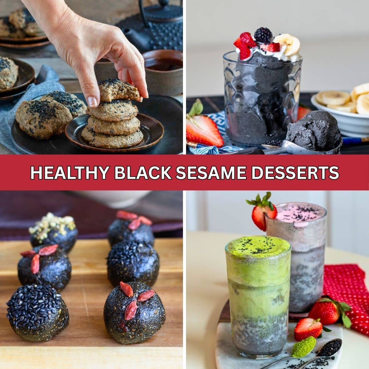 gluten free Black sesame cookies, nice cream, lattes, bliss balls and more lightened up Asian fusion dessert.