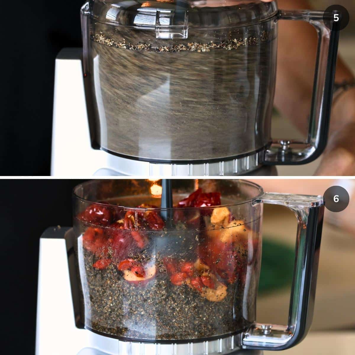 grinding black sesame seeds and walnuts in the food processor and adding jujubes and goji berries.