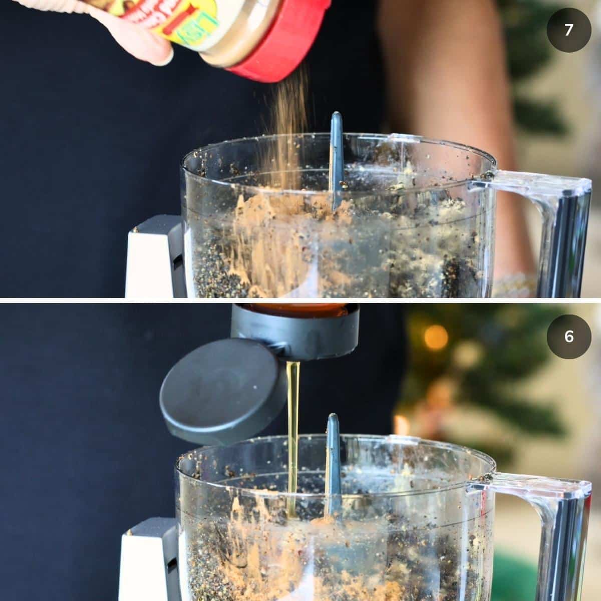 Adding cinnamon and warming spices along with honey to the black sesame seed mixture.