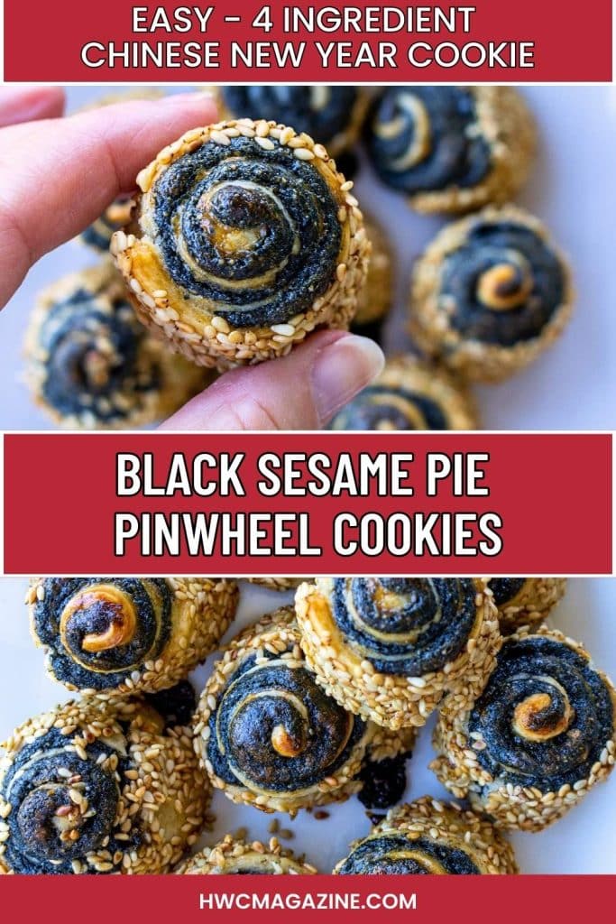 Black Sesame Pie Crust pinwheel cookies in a white plate.